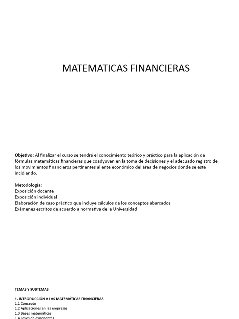 Matemáticas Financieras para Negocios | PDF