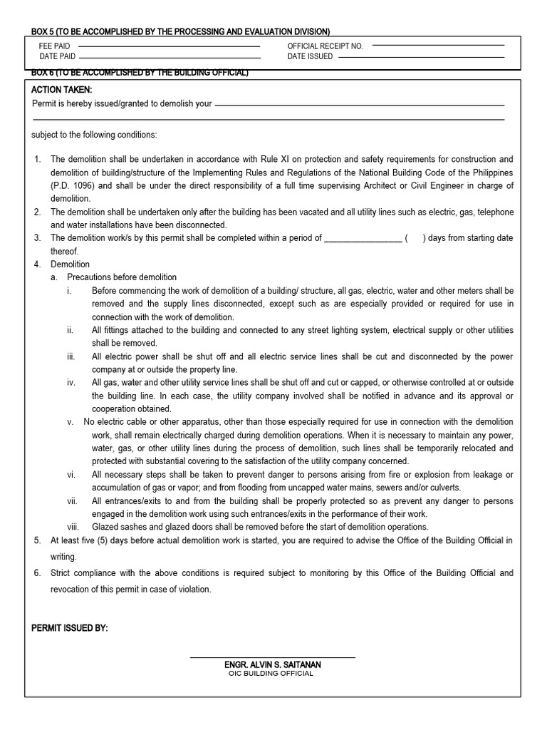09 Demolition Permit (Back) | PDF | Demolition | Government