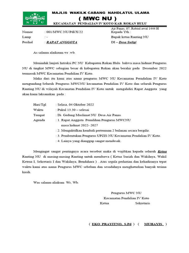 UNDANGAN RAPAT ANGGOTA | PDF