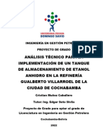 Análisis Técnico para La Implementación de Un Tanque de Almacenamiento de Etanol Anhidro en La Refinería Gualberto Villarroel