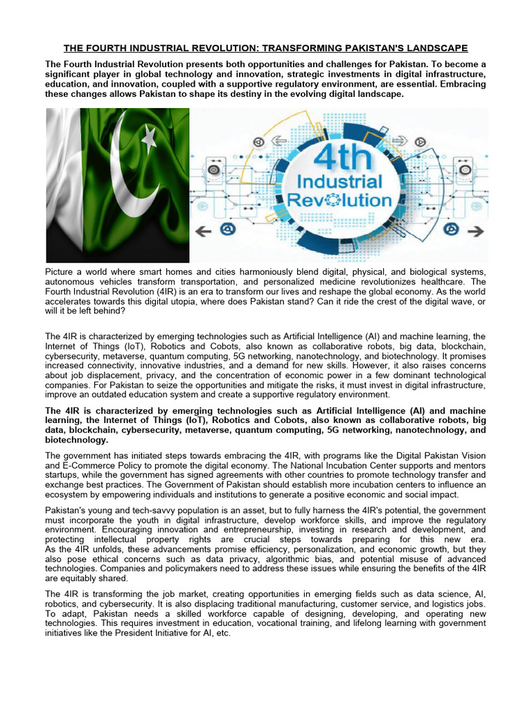 4th Industrial Revolution - Transforming Pakistan's Landscape | PDF ...