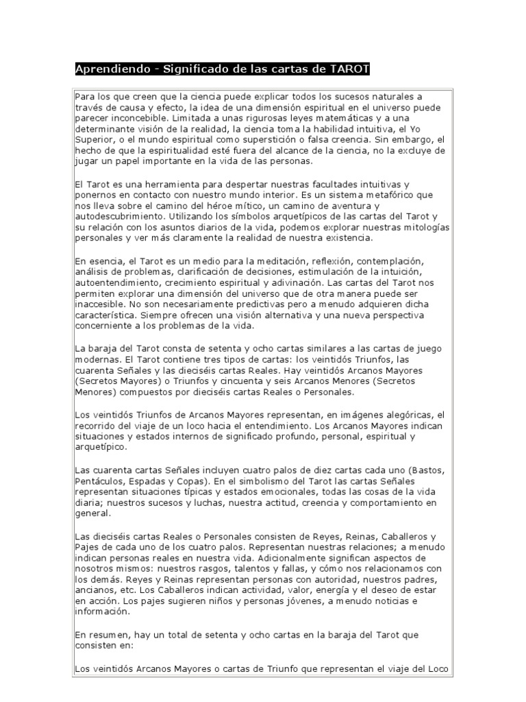 Significado de las cartas del Tarot de Marsella | PDF | Tarot | Jugando ...