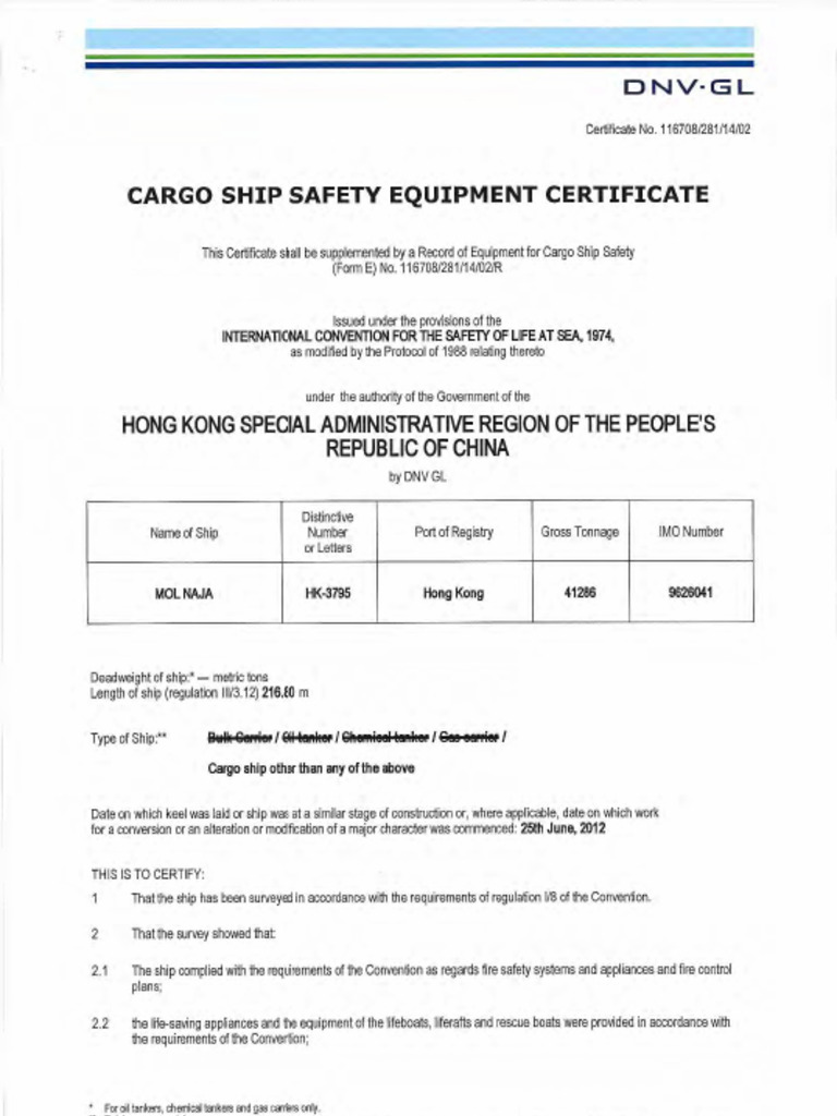 3.13 Cargo Ship Safety Equipment Certificate PDF