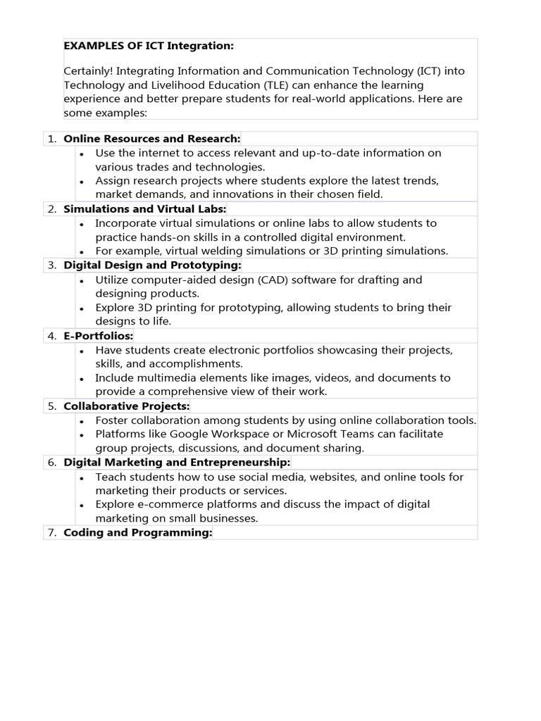 Examples of Ict Integration PDF Educational Technology Simulation