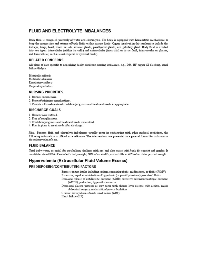 Managing Fluid and Electrolyte Imbalance | PDF | Homeostasis | Dehydration