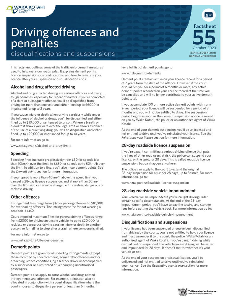 55 Driving Offences and Penalties PDF Driver
