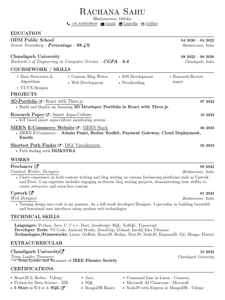Resume overleaf pdf information technology software development