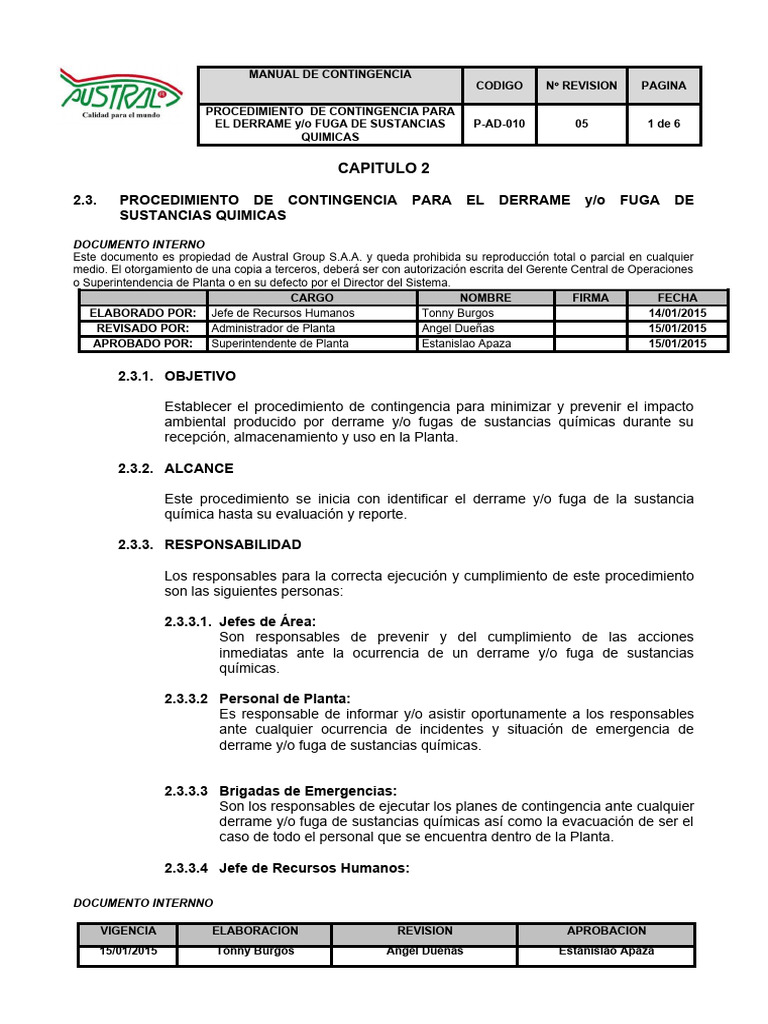 Procedimiento para Derrames Químicos | PDF | Residuos