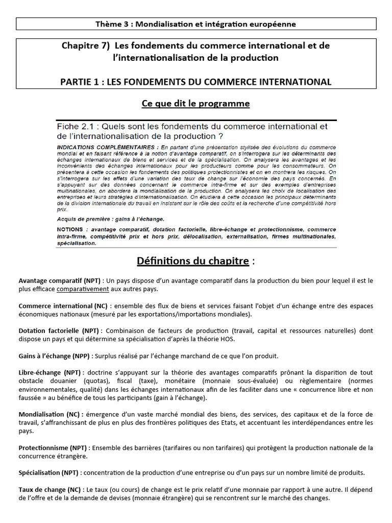 Avantages du commerce international | PDF | Avantage comparatif ...