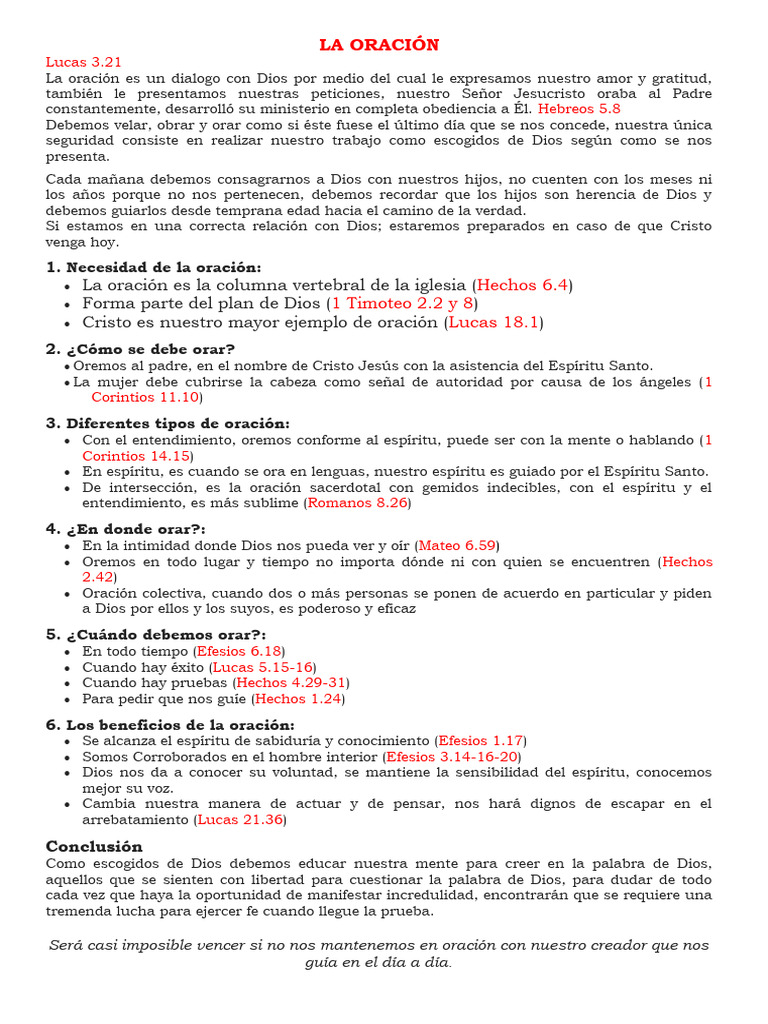 Bosquejo - LA ORACIÓN | PDF | Oración | Jesús