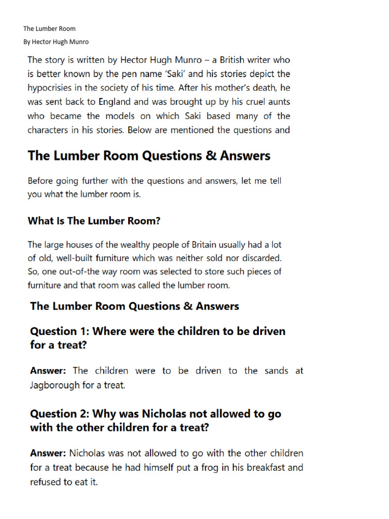 the lumber room essay type questions