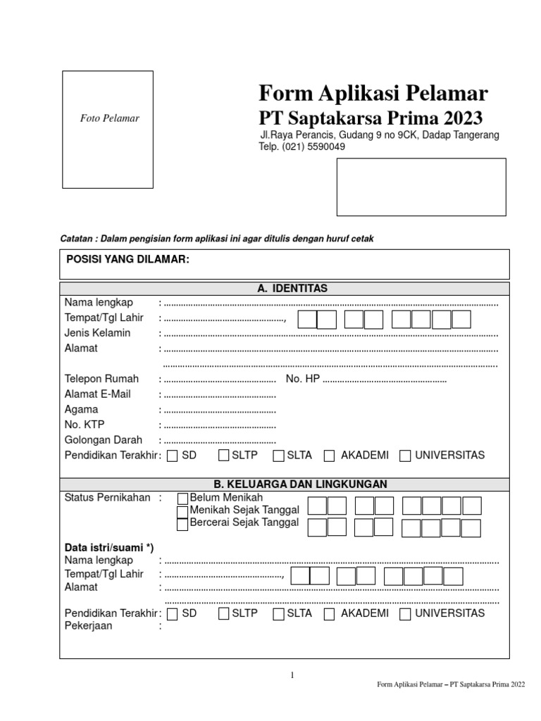 Form data pelamar 2023 pdf