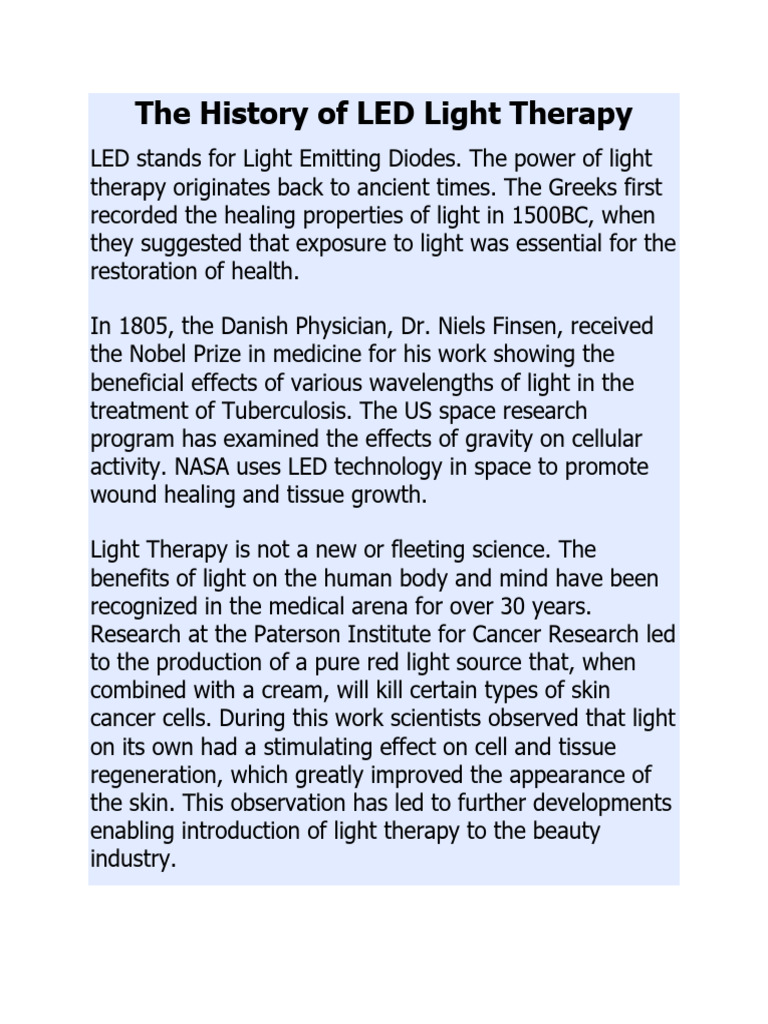 TheHistoryofLEDLightTherapy PDF Light Medical Specialties