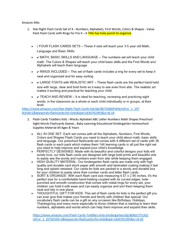 Descriptions | PDF | Flashcard | Preschool