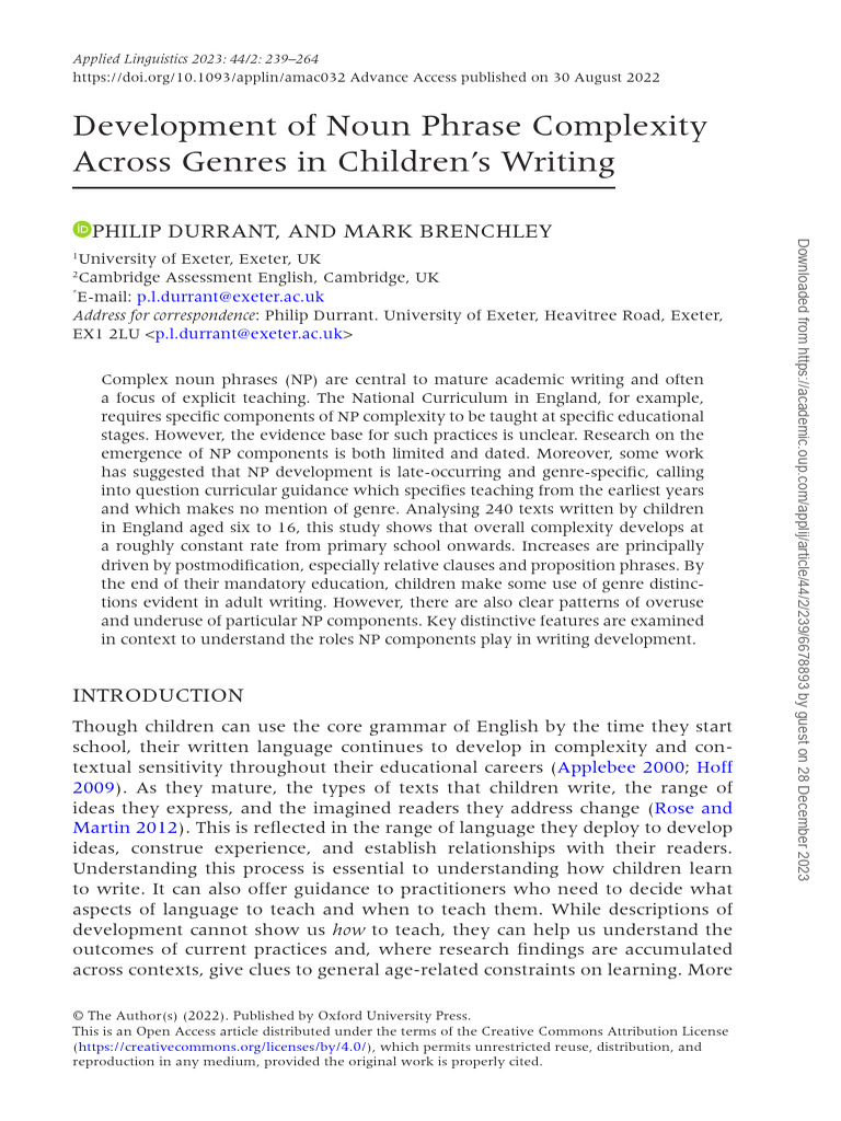 Noun Phrase Complexity Across Genre Pdf