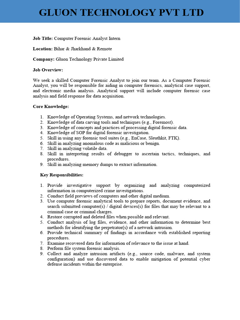 Forensic Analyst Internship Opportunity | PDF | Computer Forensics ...