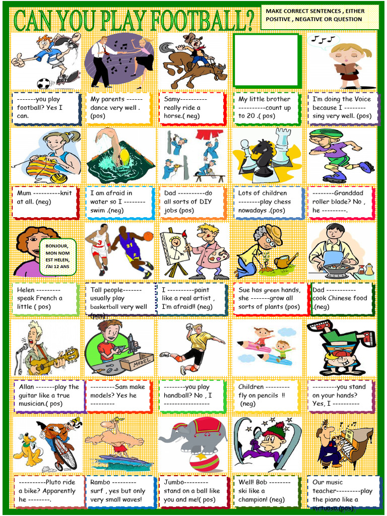 Can you play football can cant for young learners grammar drills