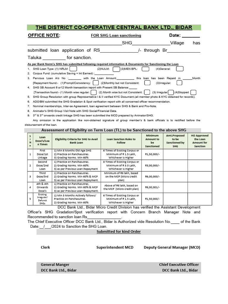 Head Office Note For SHG Loan Sanctioning | PDF | Loans | Private Sector