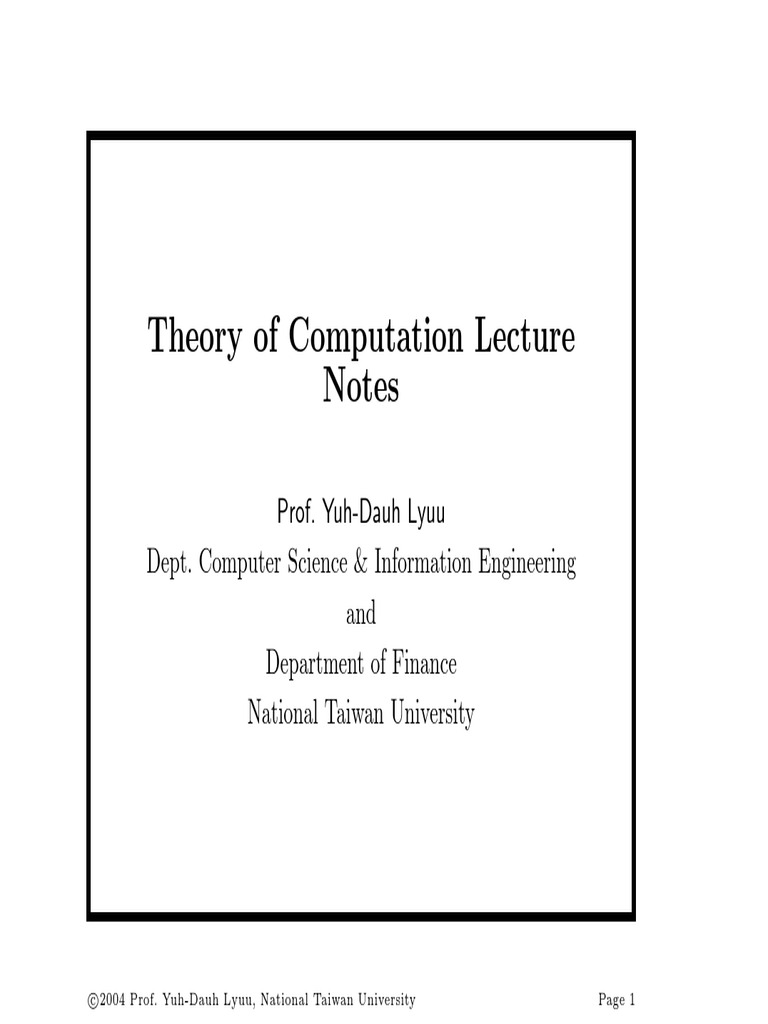 Theory of Computation Lecture Notes | PDF