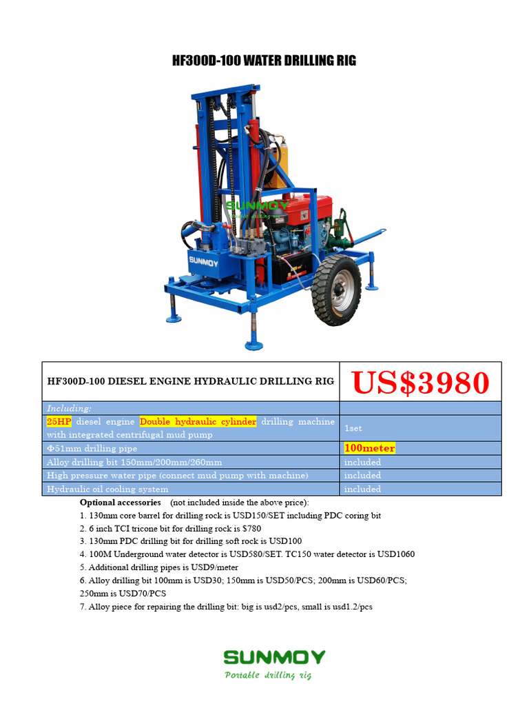 HF300D Diesel Hydraulic Water Drilling Rig | PDF