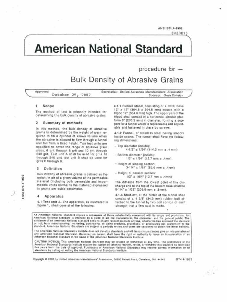 Ansi b74 4 1992 r2007 bulk density of abrasive grains pdf
