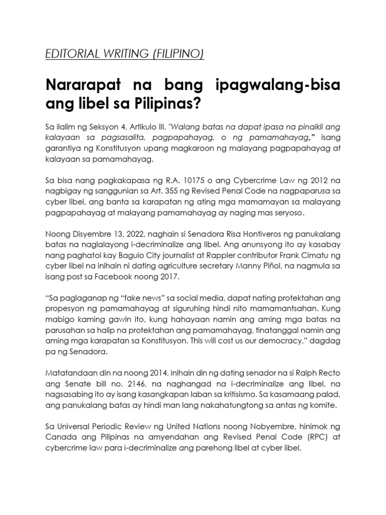 Filipino Editorial Writing Facts Sheet | PDF