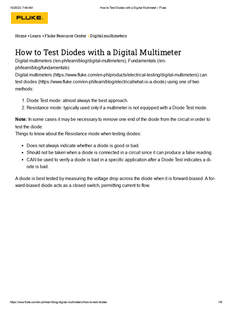 How to Test Diodes with a Digital Multimeter _ Fluke PDF Diode P