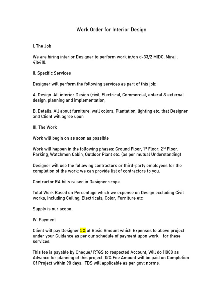 Interior Design Work Order Agreement | PDF