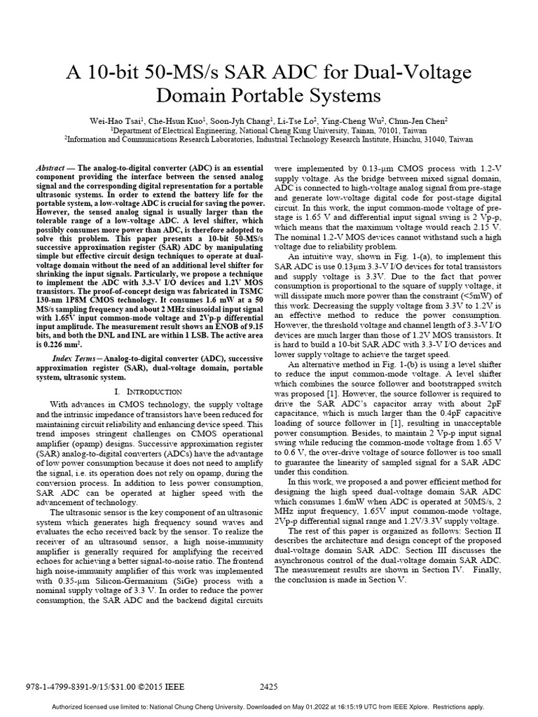 10-bit SAR ADC for Dual-Voltage Systems | PDF | Technology & Engineering