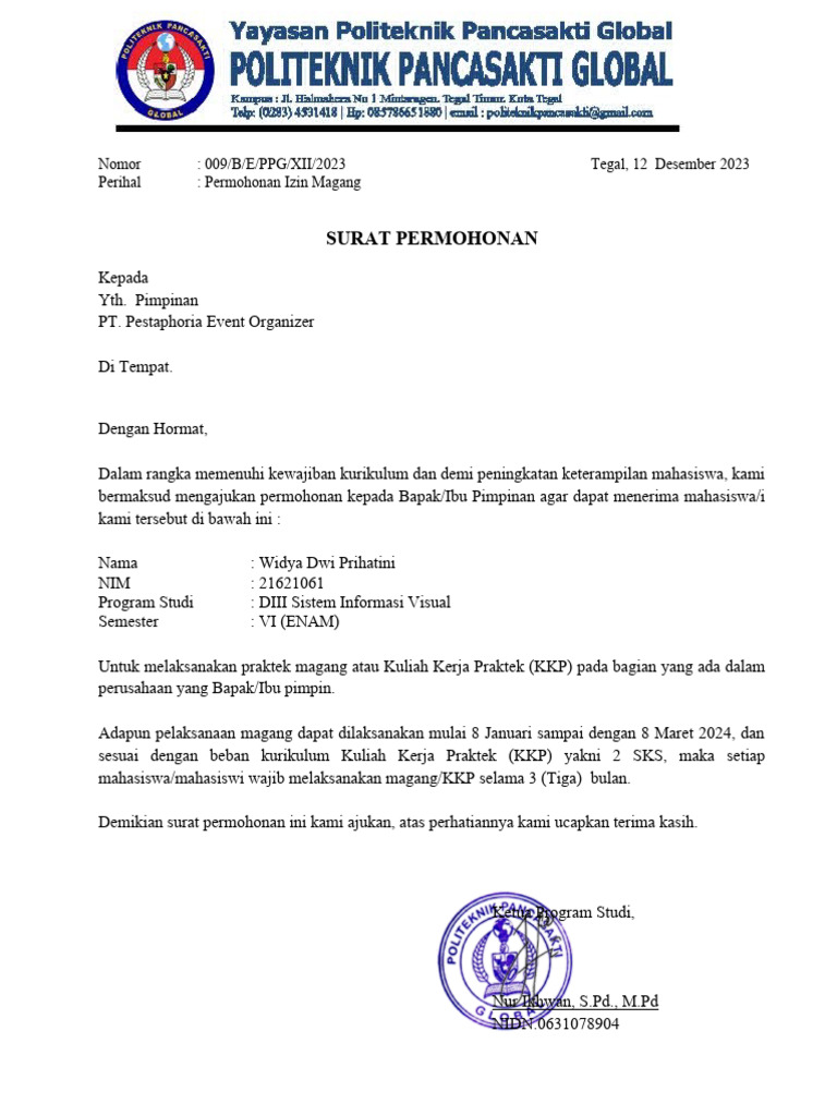 Surat Permohonan Magang | PDF
