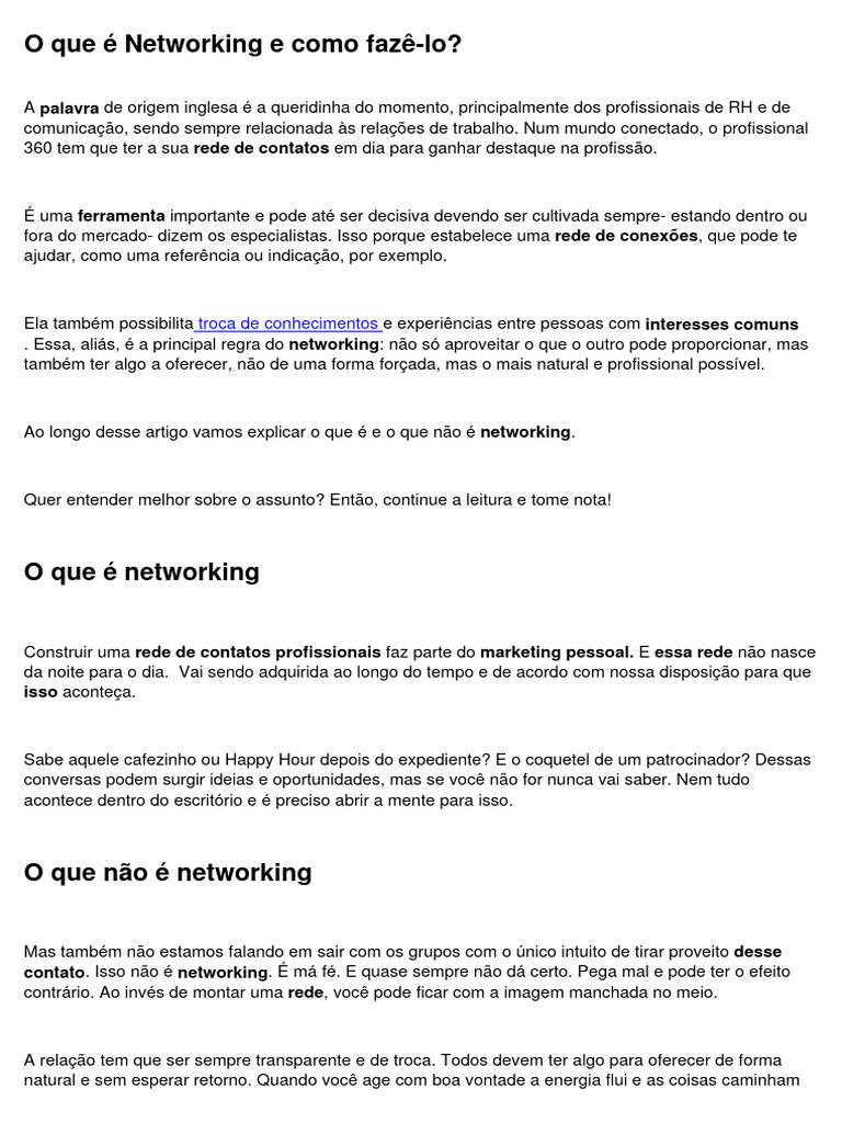 O que é Networking e sua importância | PDF | Aprendizado | Comunicação