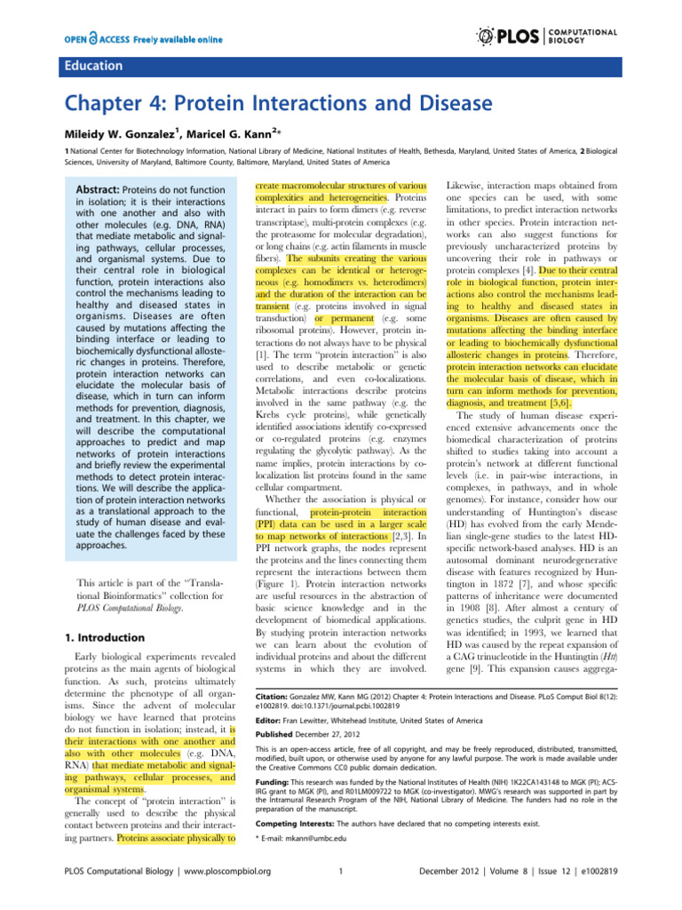 Protein Interactions and Disease | PDF