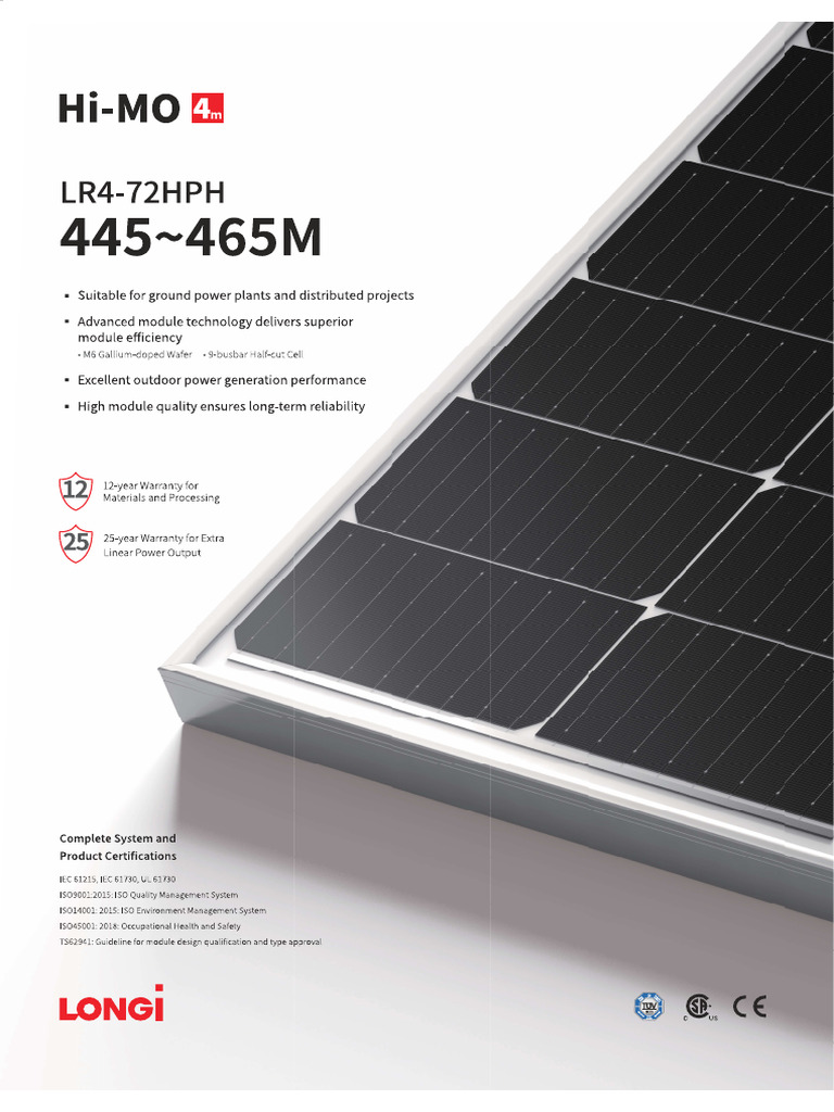 LONGi Data Sheet LR4-72HPH 445-465M | PDF