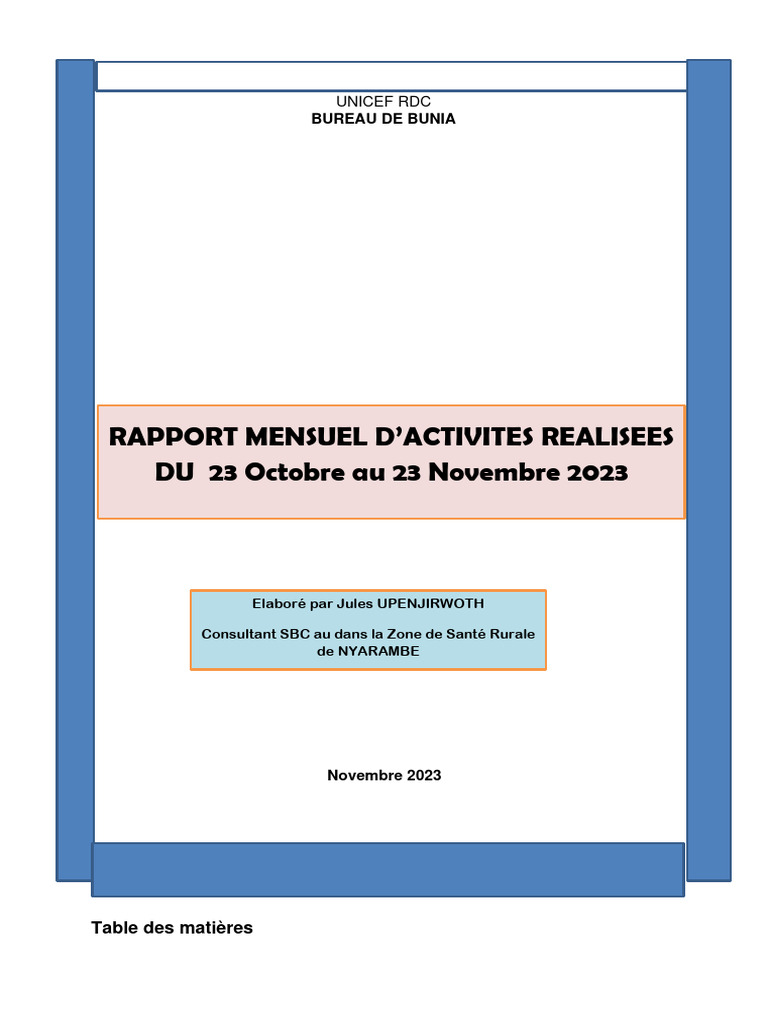 Rapport d'activités à Nyarambe - Nov 2023 | PDF | Sciences sociales