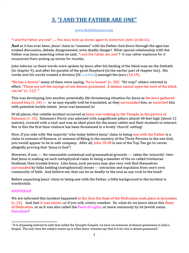 Jesus' Claim of Oneness with God | PDF