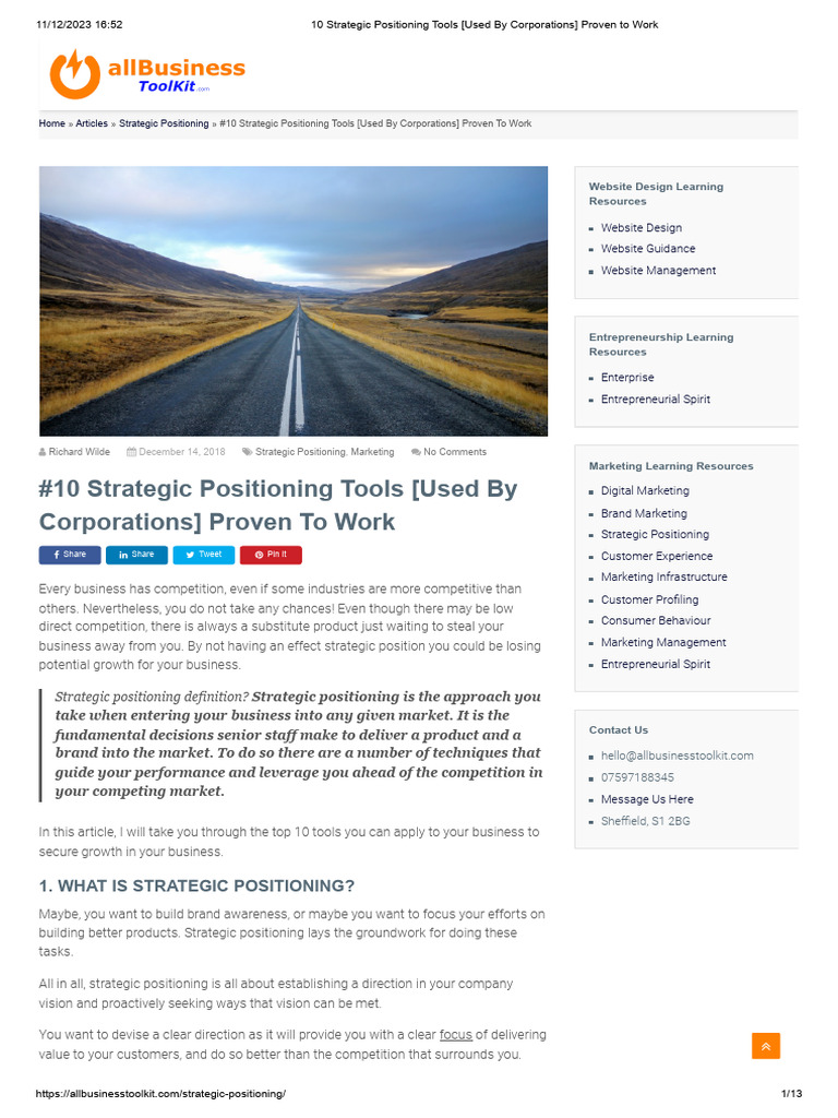 10 Strategic Positioning Tools (Used by Corporations) Proven To Work ...