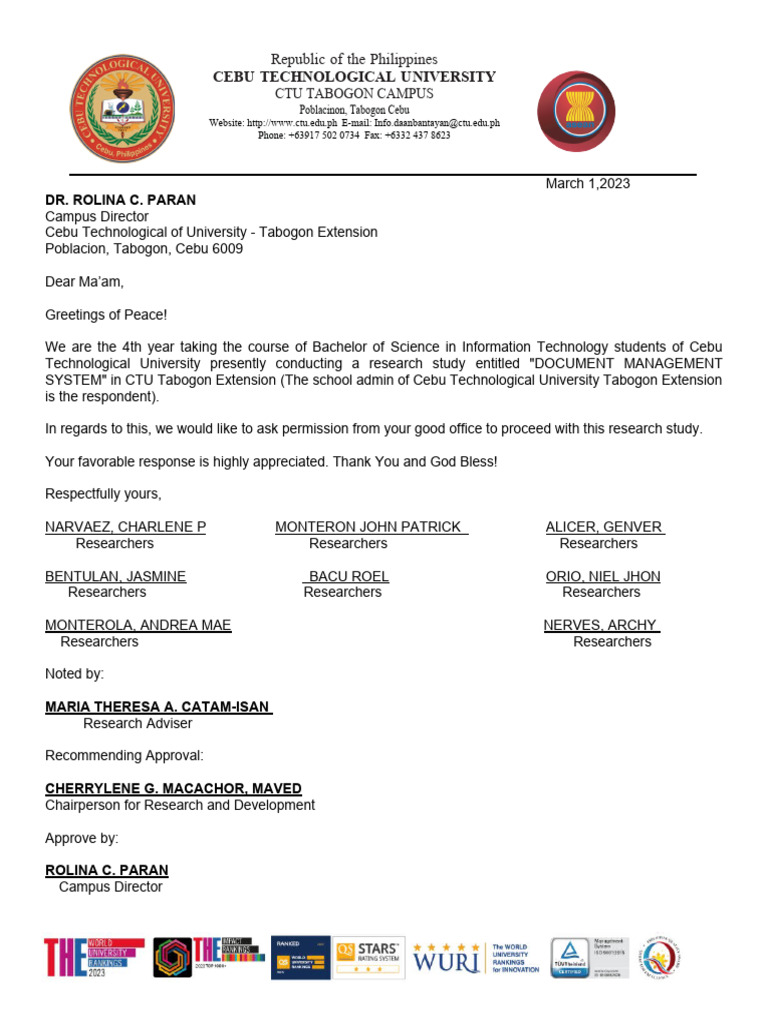 CTU Tabogon Research Permission Request | PDF | Science & Mathematics