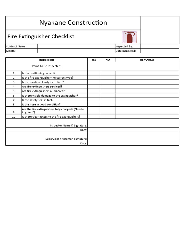 Fire Extinguisher Inspection Checklist | PDF