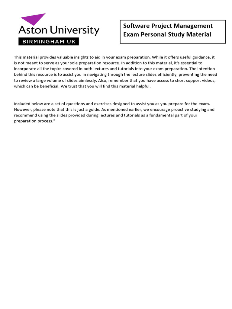 Software Project Management Exam Guide | PDF | Scrum (Software ...