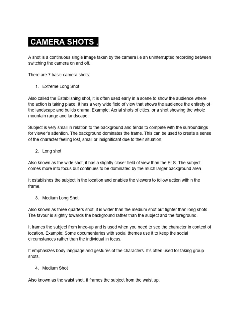 Types of Camera Shots and Angles | PDF | Composition (Visual Arts ...