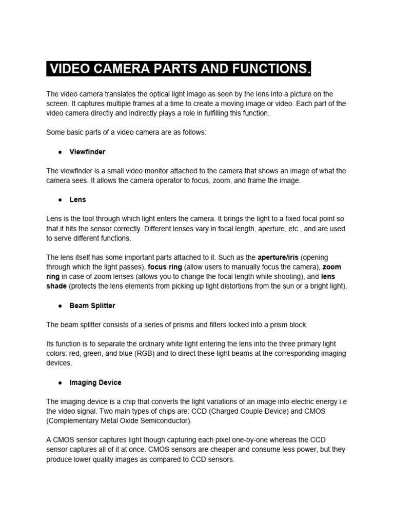 Video Camera Parts and Functions Guide | PDF | Camera Lens | Camera