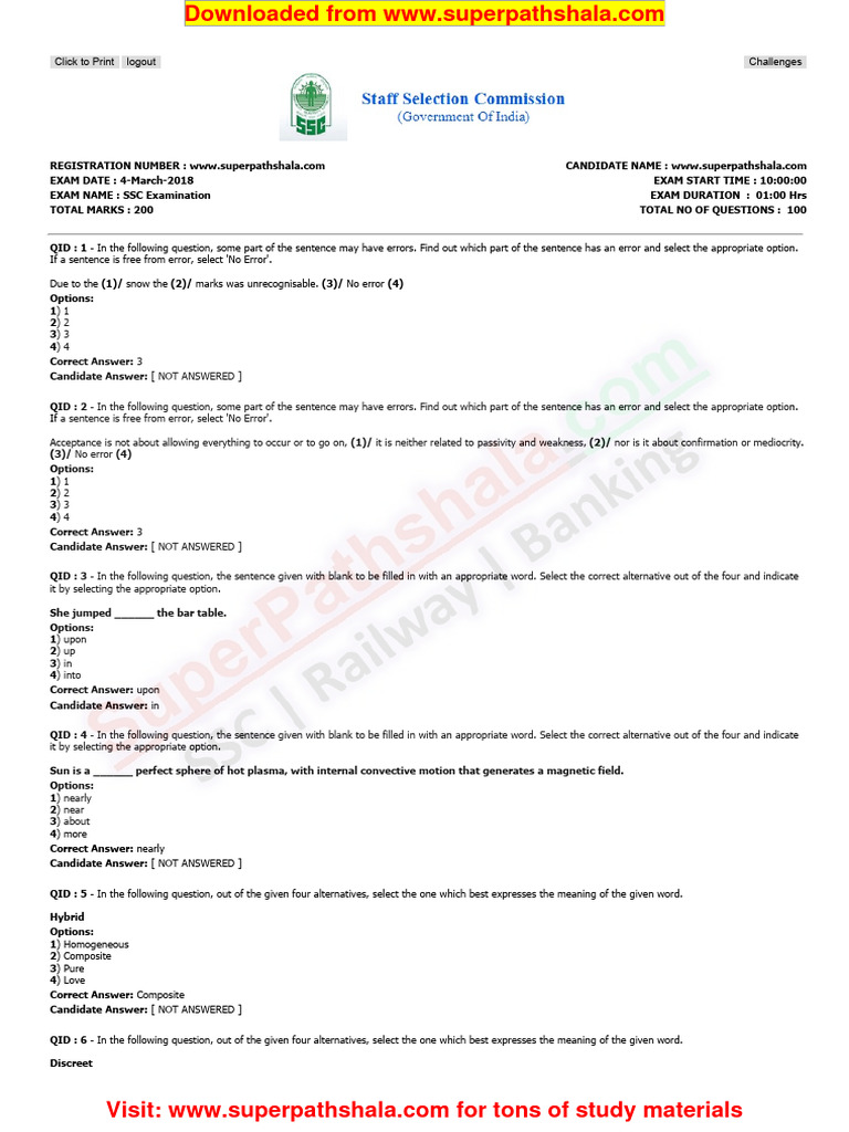 SSC CHSL 2017 Tier-1 All Shift Question Paper With Answer Key (WWW ...
