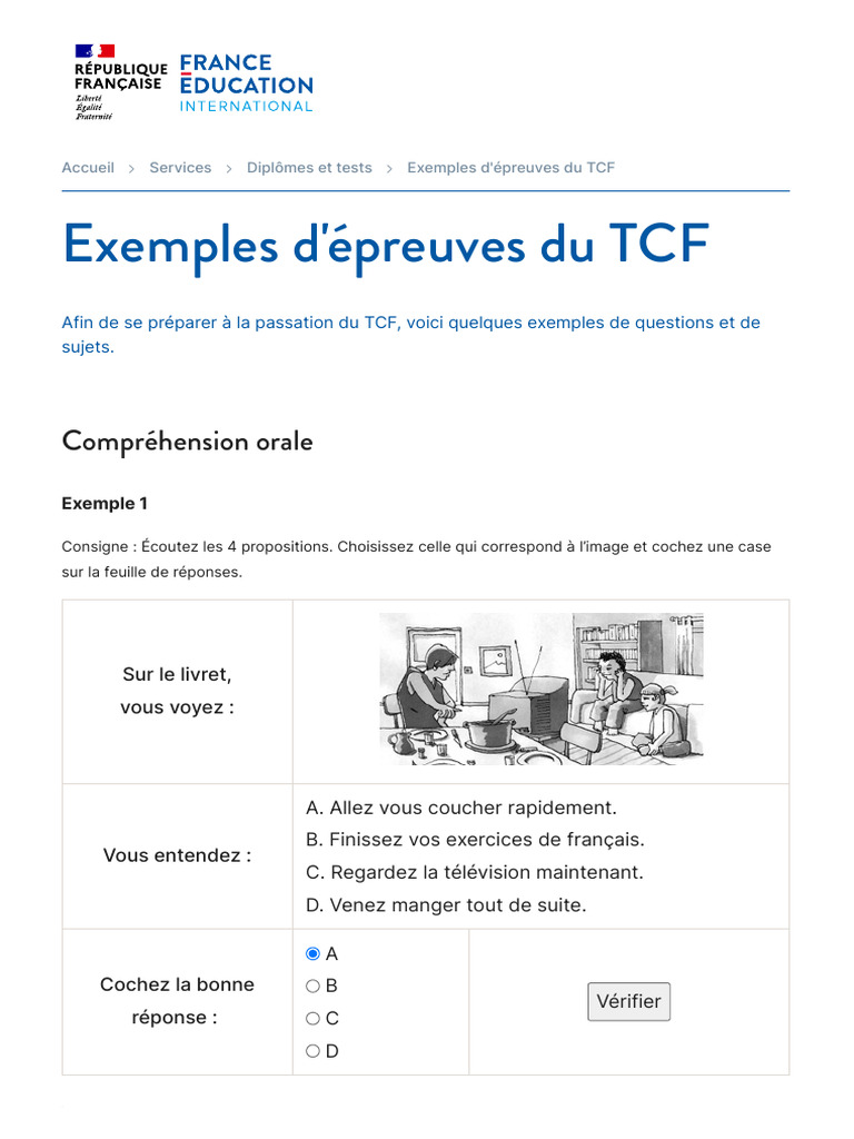 Exemples de Questions pour le TCF | PDF