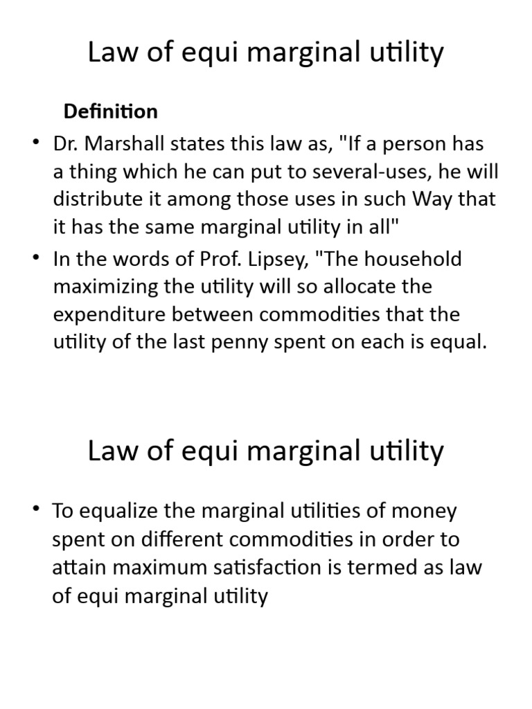Law of equi marginal utility | PDF | Utility | Marginal Utility