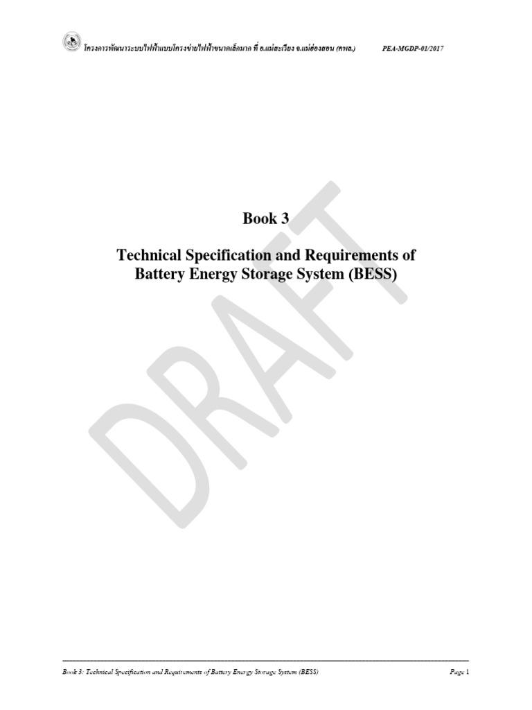 BESS Technical Specifications for Maesariang | PDF