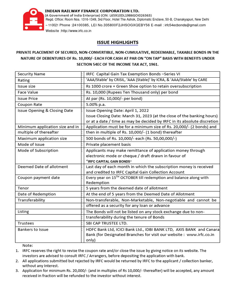 IRFC Capital Gain Bonds Overview | PDF | Banks | Bonds (Finance)