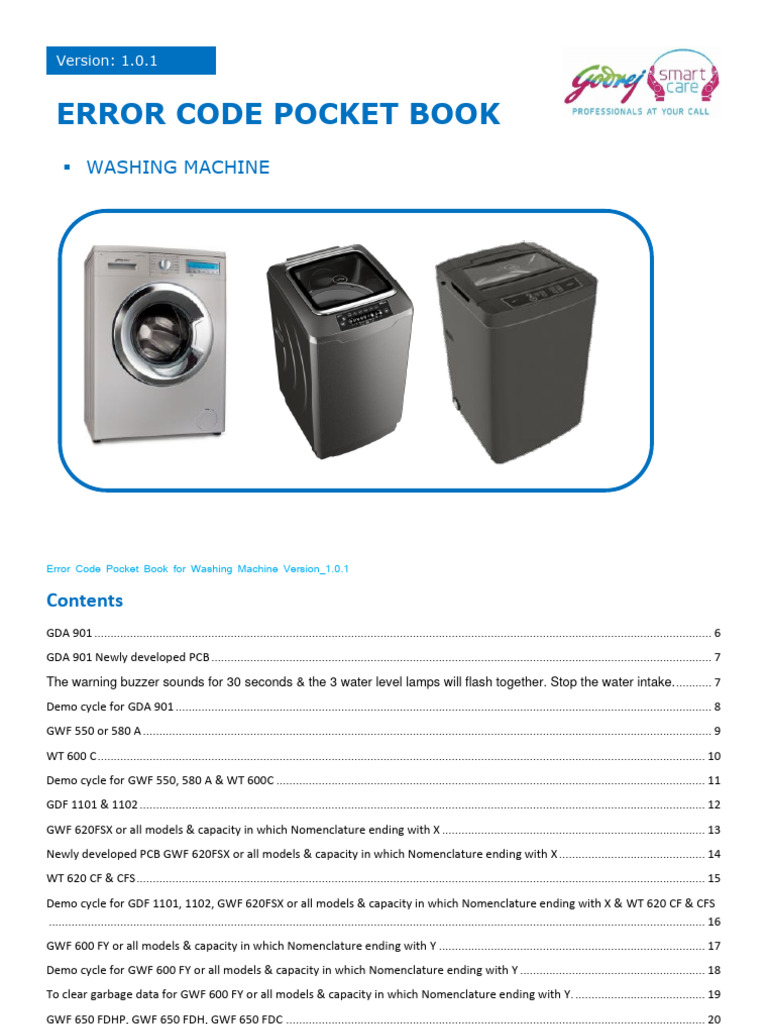 Error Code Book Washing Machines | PDF