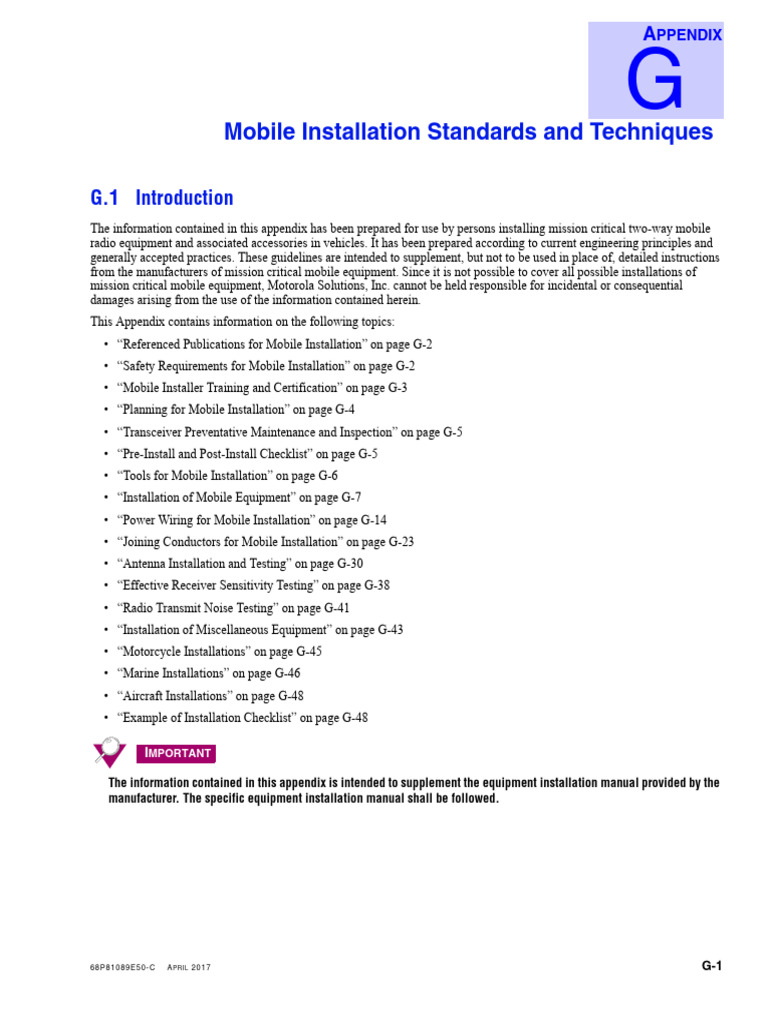 Motorola Vehicle Installation Manual | PDF