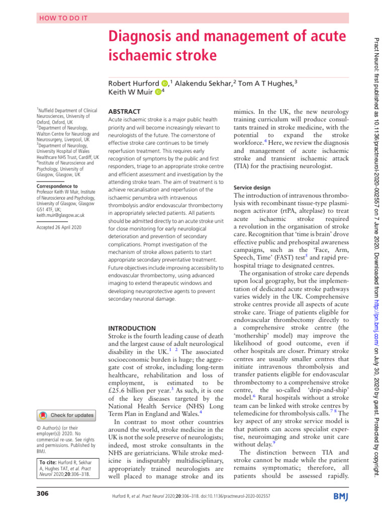 Diagnosis and Management of Acute Ischaemic Stroke - Pract Neurol 2020 ...