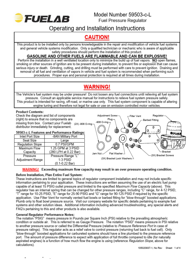 Model 59503 C L Regulator Instructions | PDF | Carburetor | Pump